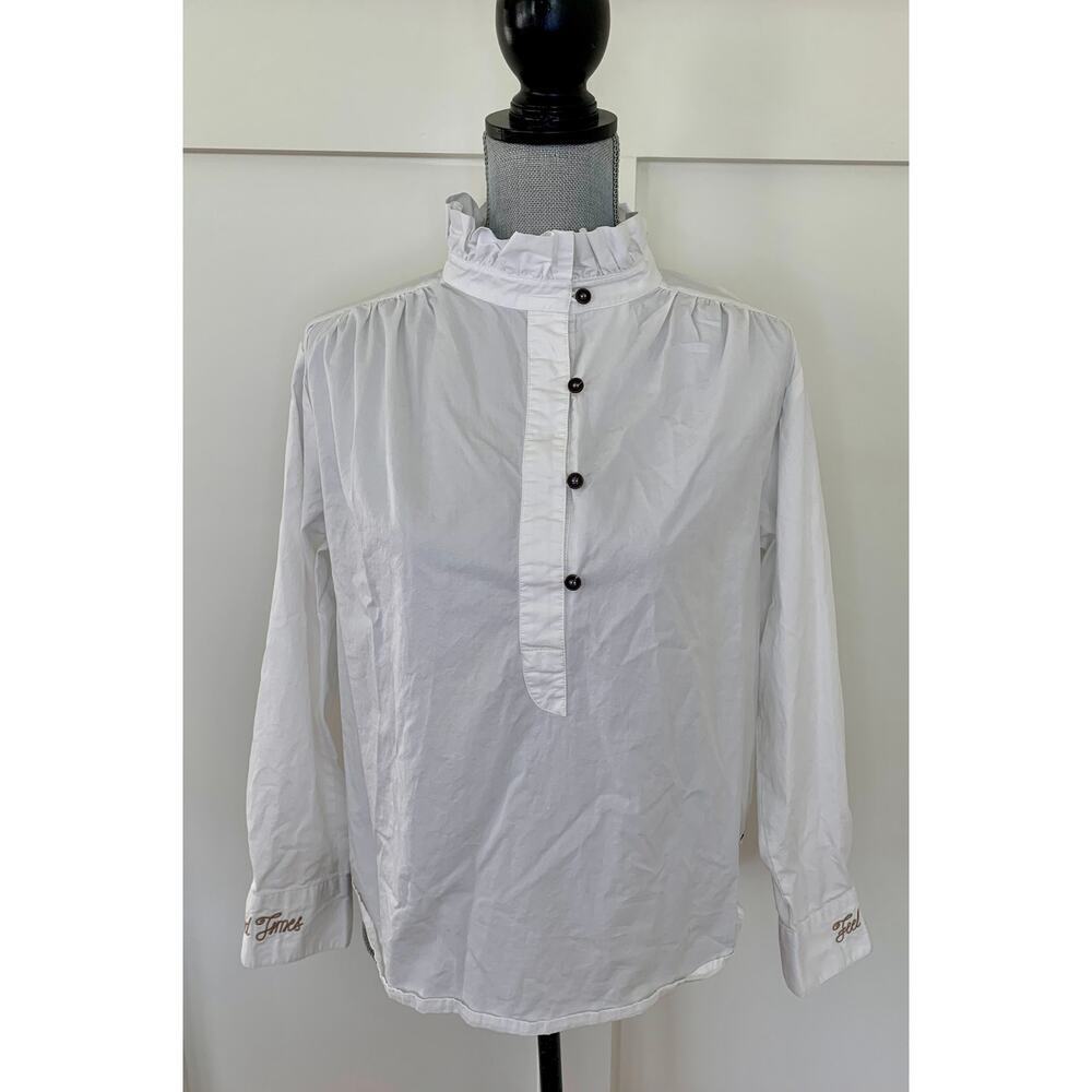 One X Oneteaspoon Ruffle Neck Shirt in White Small Good Times-Feel Good Cuffs